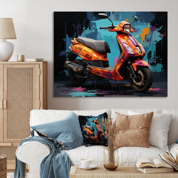 Teal Red Scooter Street Styler - Scooter Canvas Wall Art